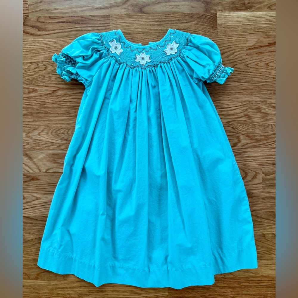 Smocked Dress with Floral Dogwood Embroidery